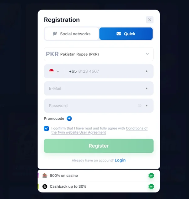 1win online registration